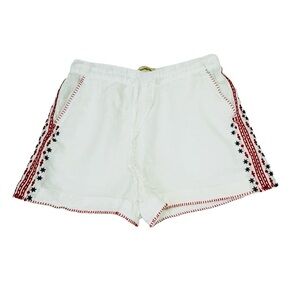 Cynthia Rowley Linen Embroidered Shorts White Medium Pockets High Rise Pull On‎